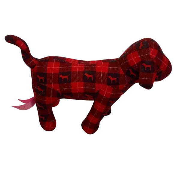 Victorias Secret PINK Plaid Plush Dog Red Black Checkered Stuffed Animal 8.5"x6" - Picture 5 of 8